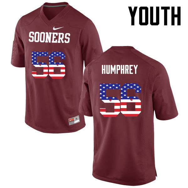 Youth Oklahoma Sooners #56 Creed Humphrey College Football USA Flag Fashion Jerseys-Crimson